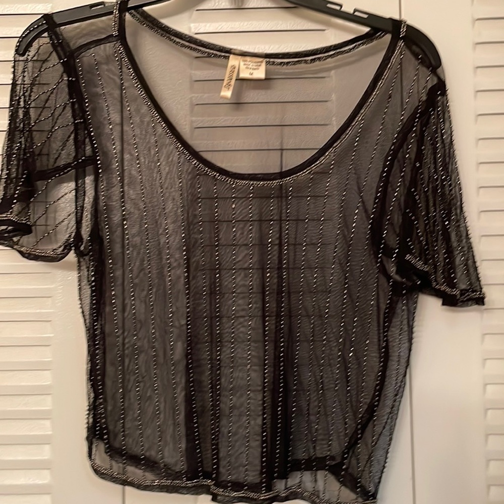 Ladies polyester sheer beaded top
